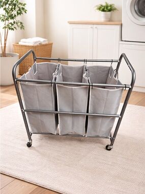 3 Section Laundry Sorter Rolling Hamper 35.6 Gal Large Capacity